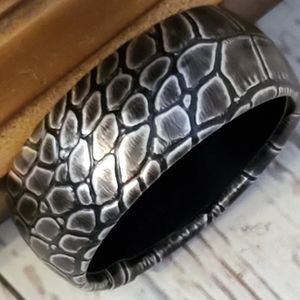 Snake print faux leather bangle bracelet black, gray metallic